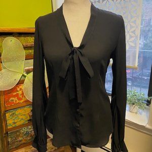 Express Tops black, tie neck button down blouse.